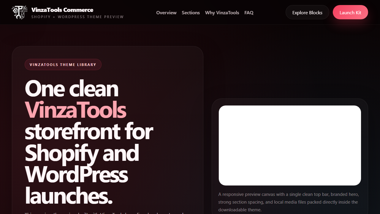 VinzaTools commerce theme preview